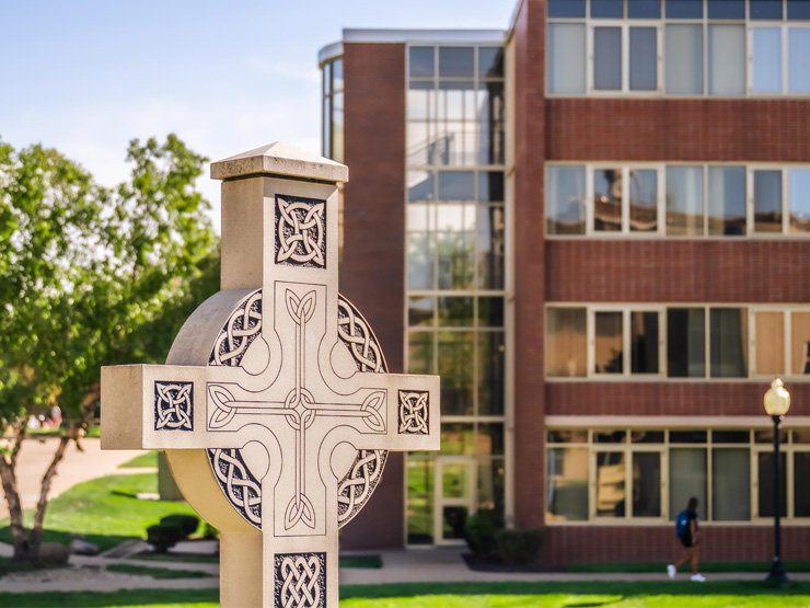 Celtic cross on St. Ambrose Campus